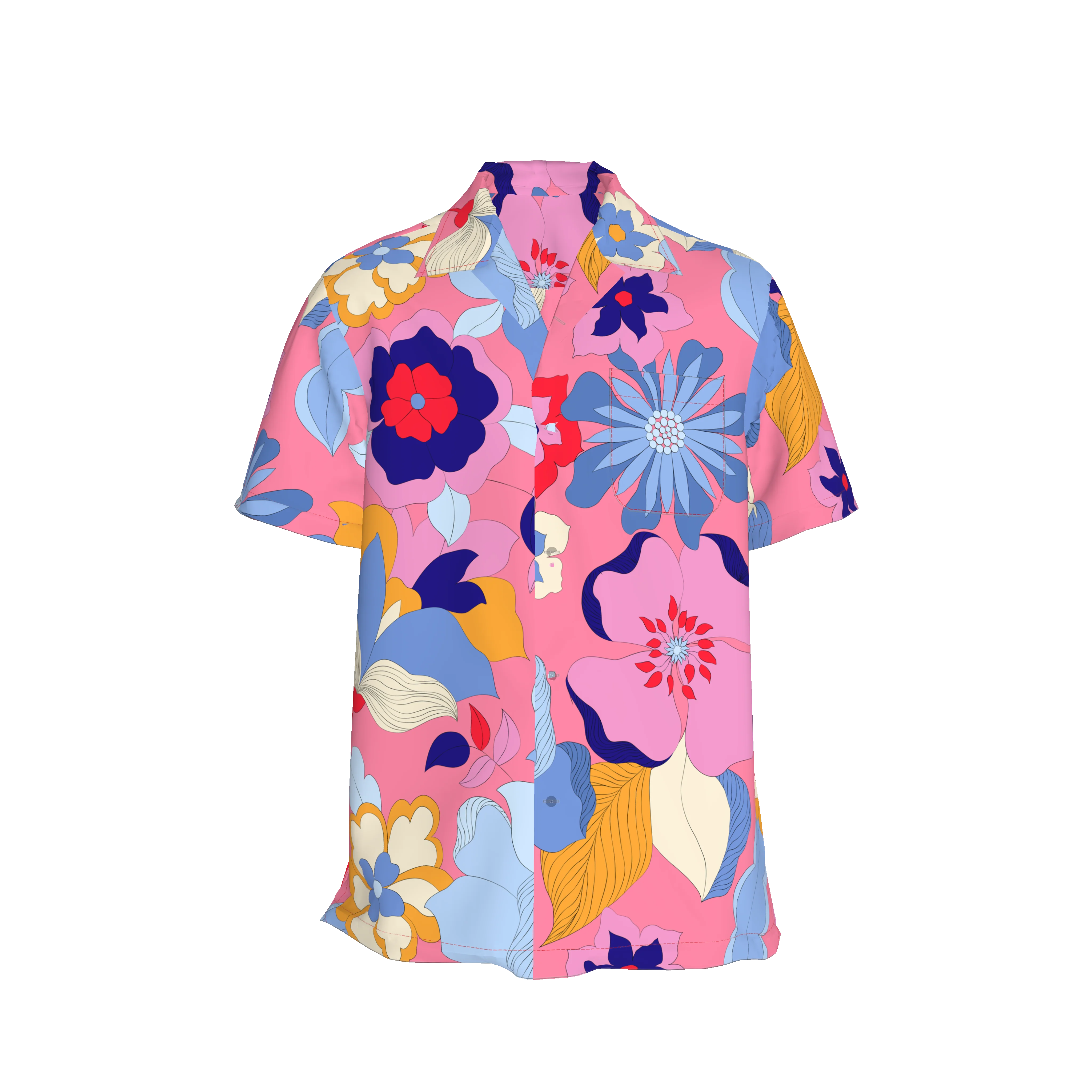 Carter Cabana Shirt | Pink Retro Floral - Pasdaily