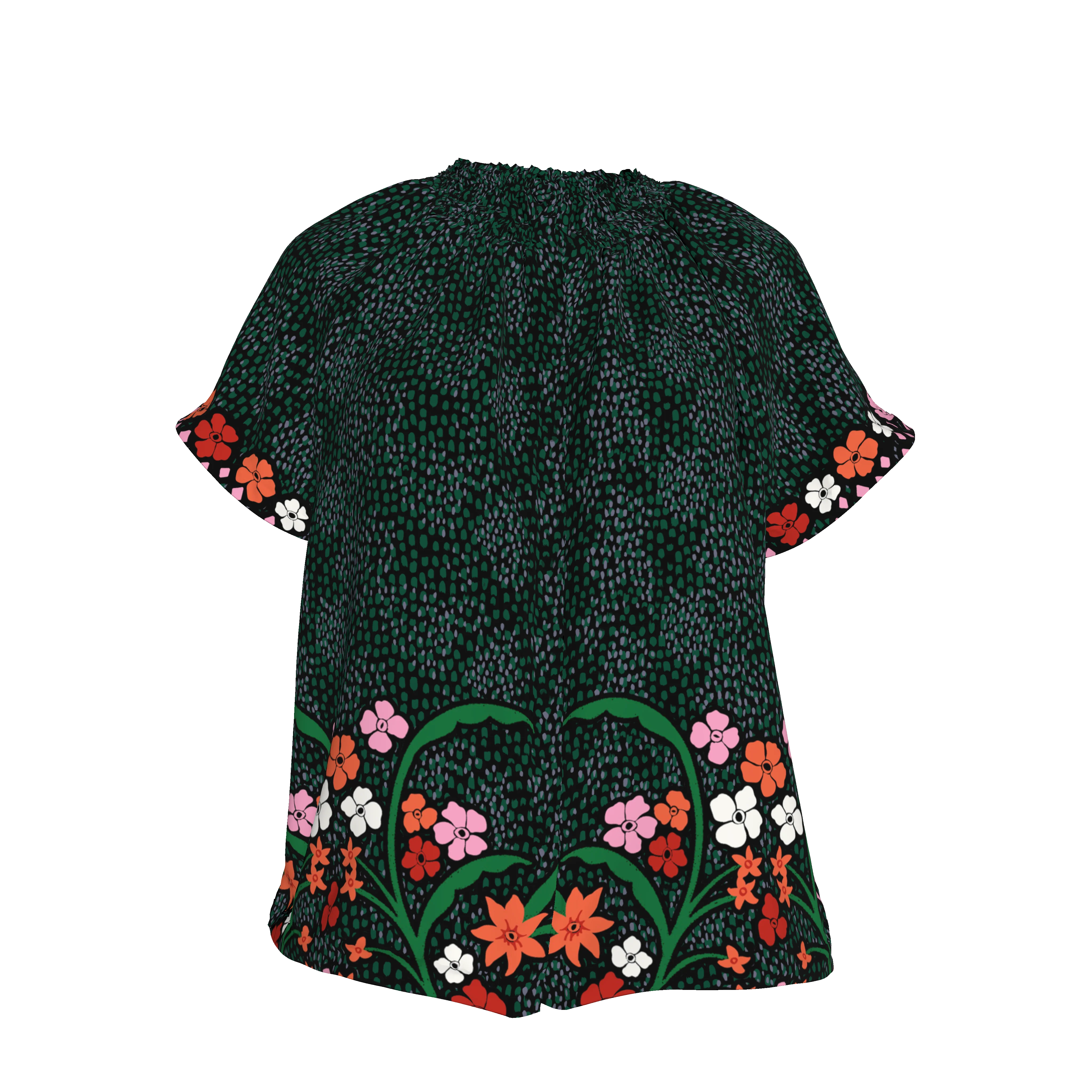 Short Sleeve Classic Blouse | Emerald Baroque Floral - Pasdaily