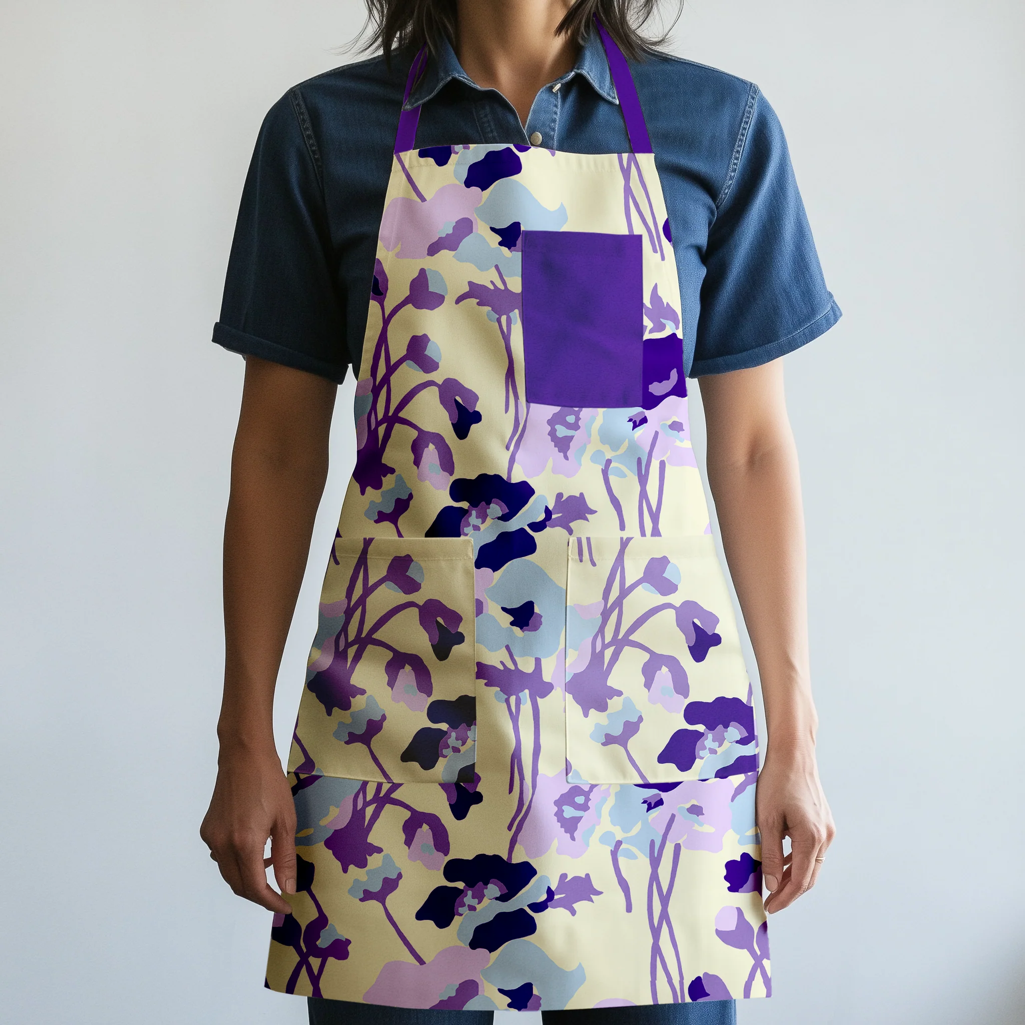Dini's Rustic Floral in Ecru and Purple Apron - Pasdaily