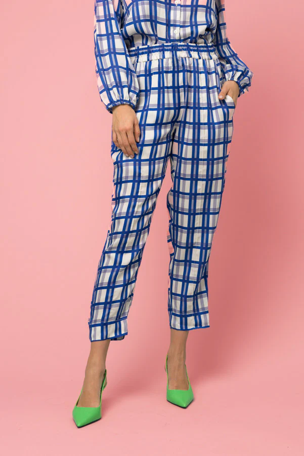 The Julia Pant | Royal Plaid in Blue - Pasdaily