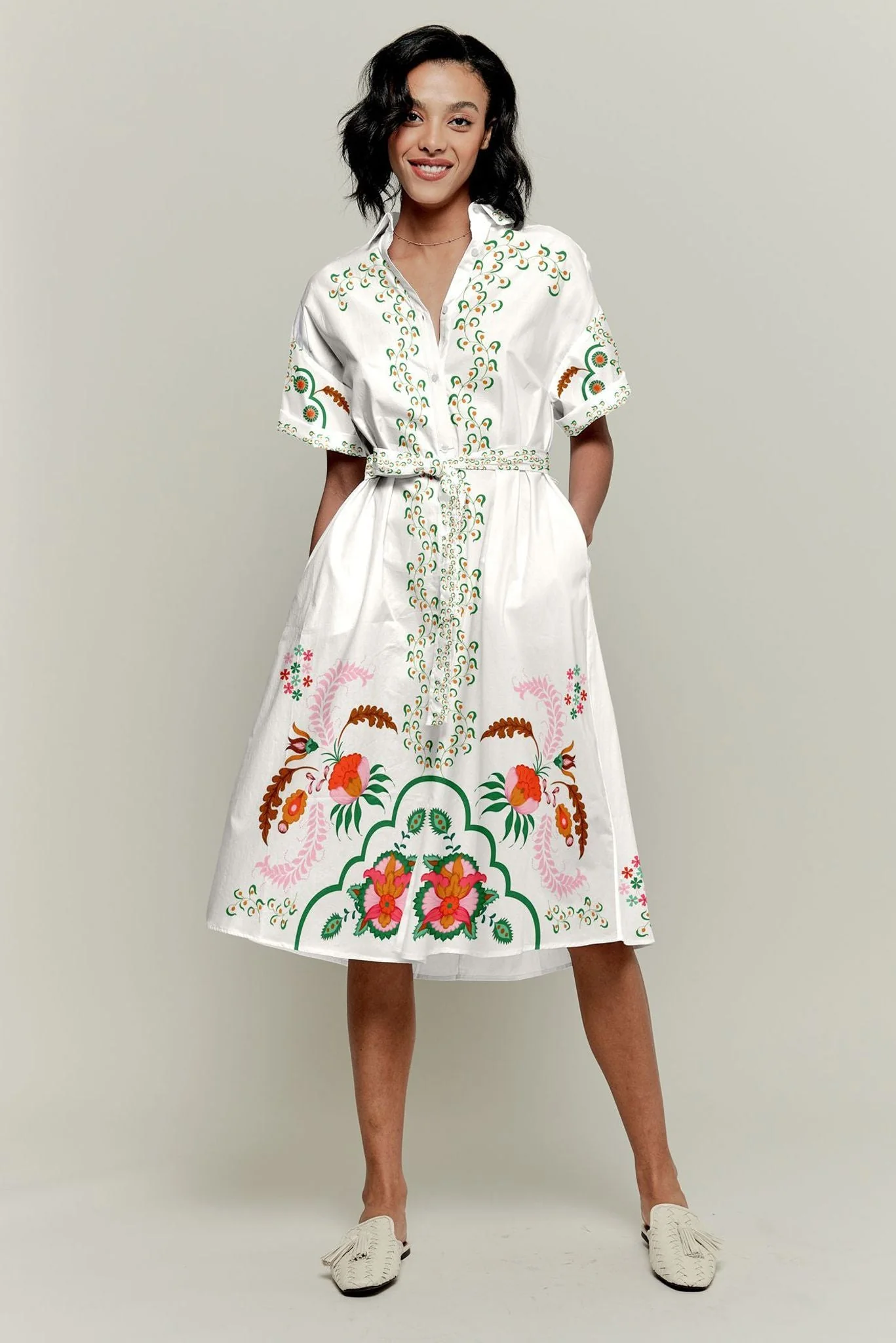 Sarah Shirtdress | Ecru Dutch Blossoms - Pasdaily