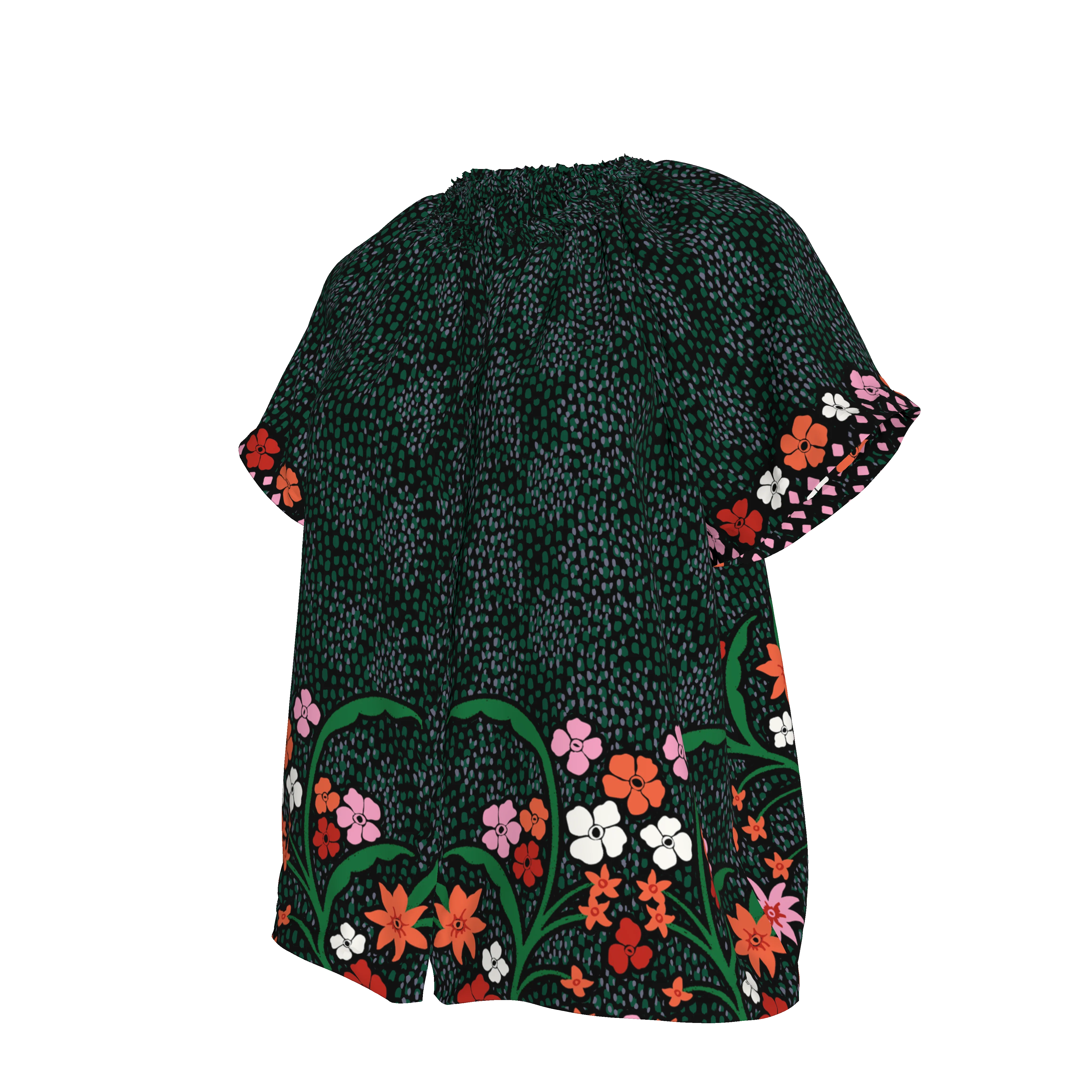 Short Sleeve Classic Blouse | Emerald Baroque Floral - Pasdaily