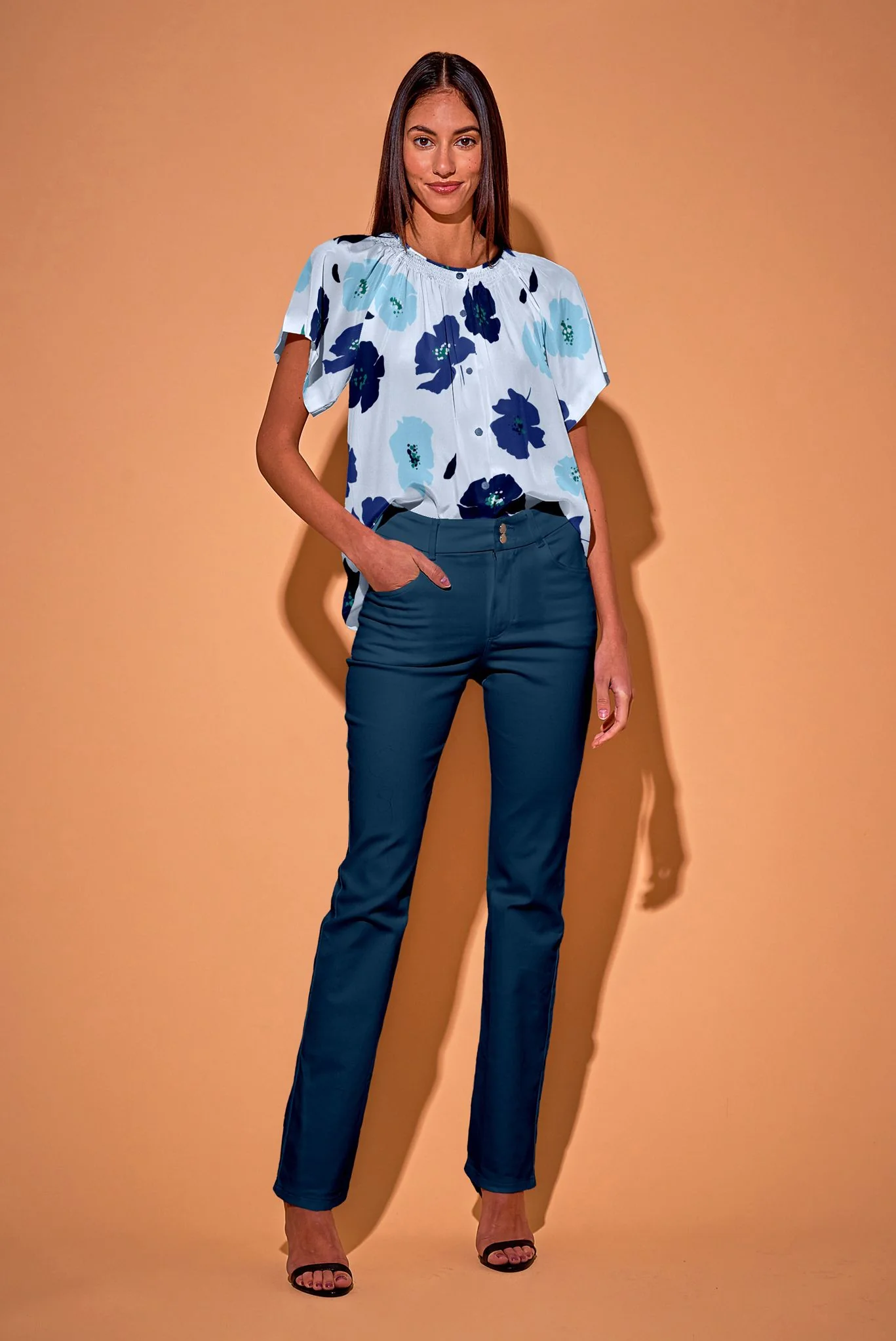 The Short Sleeve Classic Blouse | Sapphire Poppies - Pasdaily