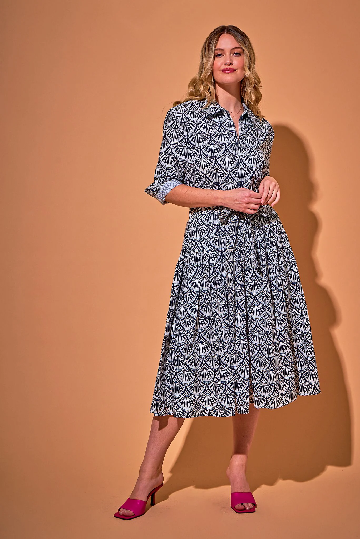 Emerson Dress in Cotton | Ecru Art Deco Geo - Pasdaily