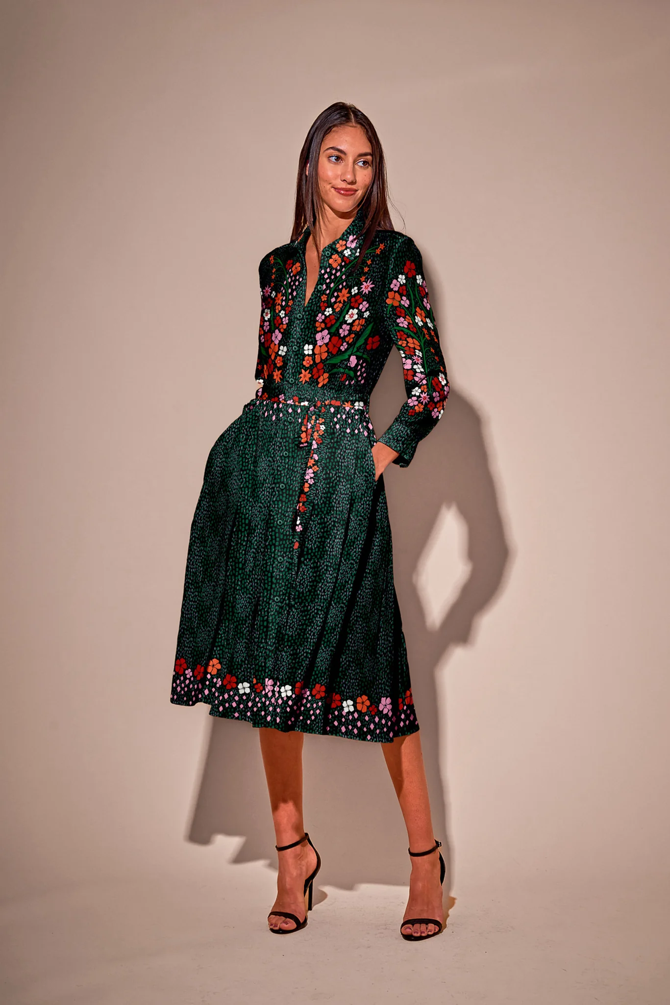 Emerson Dress in Silk | Emerald Baroque Floral - Pasdaily