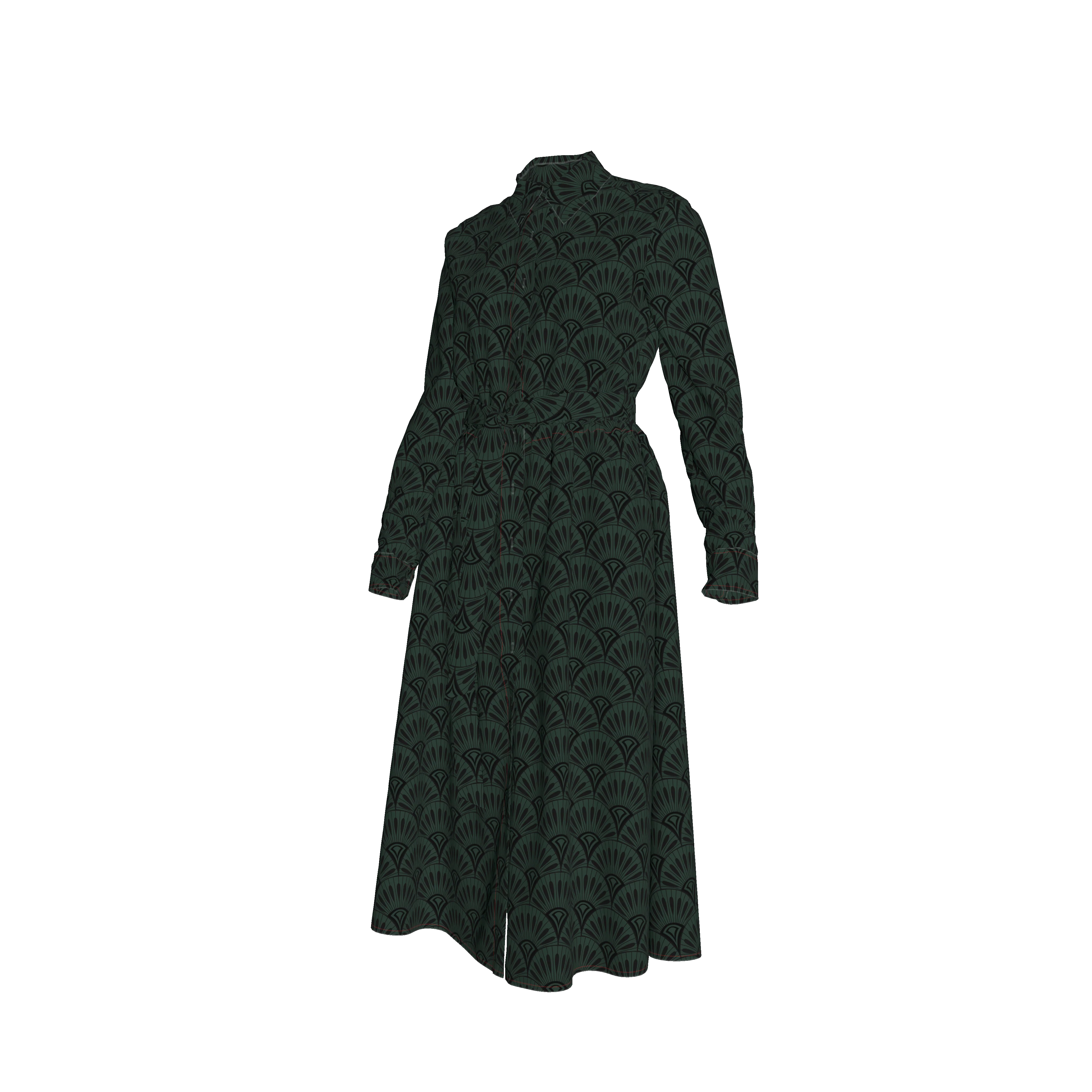 Emerson Dress in Cotton | Art Deco Geo Evergreen - Pasdaily